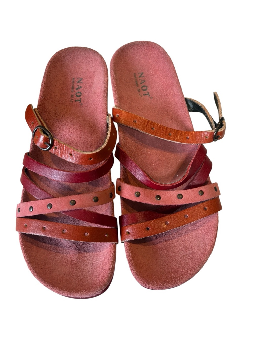 Naot Women's Prescott Sandals Red Multi-Strap Leather Slip On Sz 38 L7